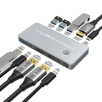 8 K 60Hz 4K 144Hz 2 puertos A108 KVM Switch 2x1 DP 2,1 Switcher con indicador LED 2 Entrada 1 salida Cable USB para computadora portátil