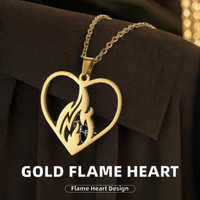 Collier Pendentif Cœur Flamboyant Creux en Acier Inoxydable Plaqué Argent, Design Élégant et Tendance pour Femme