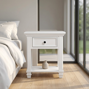 Mesa de Noche Tradicional Glendale de Roble Macizo con Cajón Superior de Madera y Estante Abierto, Muebles para Dormitorio - Product Image 5
