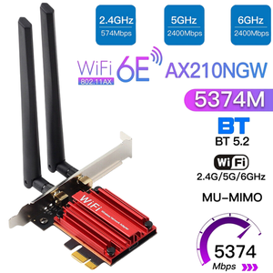 การ์ดเครือข่ายไร้สาย5374Mbps 6E PCI-E <span class=keywords><strong>AX210</strong></span> 802.11AX 2.4G/5g/6GHz 3 BAND PCI E WiFi 6 PCIe 2 in 1 WiFi อะแดปเตอร์บลูทูธ - Product Image 1