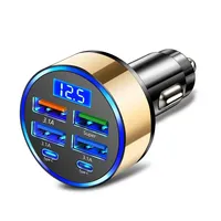 Adaptor Mobil Pengisian Cepat 6-in-1 5V/2A Dual Type-C dengan Layar Digital untuk Smartphone, Tablet, Power Bank, Charger Portabel Hitam