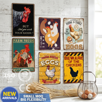 Expédition rapide : Plaque en métal décorative avec impression UV, motif poulet et œufs frais, slogan animalier, personnalisable, pour décoration intérieure et cadeau