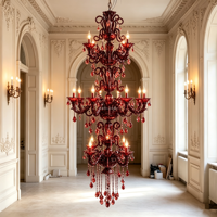 Lustre en cristal K9 de style bougie européen, suspension décorative pour plafond haut, villa, escalier, hall d'hôtel, projet
