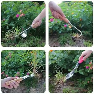 Double Toothed Root <b>Hook</b> Grass Puller Stainless Steel Manual Garden <b>Tool</b> For Home Gardening Plant Care Maintenance Pruning - Product Image 1