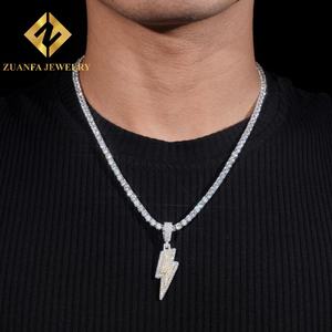 อินเทรนด์เย็นออกเครื่องประดับฮิปฮอปสีขาวและสีเหลืองสองโทน925เงิน VVS Moissanite จี้สายฟ้าแลบ - Product Image 5