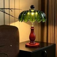 Lampe de table en verre en forme de feuille, style vintage français, pour l'éclairage d'ambiance des restaurants et bars