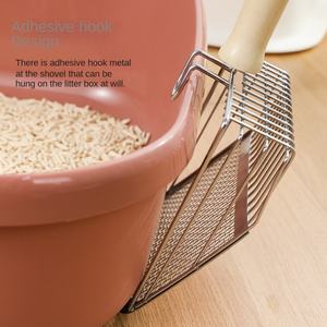 Pelle à litière pour chat en acier inoxydable et bois avec un design à trous fins, grande capacité pour les animaux de compagnie - Product Image 1