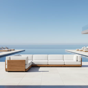 ชุดโซฟากันน้ำสไตล์นอร์ดิกโมเดิร์นสำหรับกลางแจ้ง เฟอร์นิเจอร์ไม้สักสำหรับ<span class=keywords><strong>สวน</strong></span> ระเบียง หรือเฉลียง  แบบเข้ามุมสำหรับใช้งานภายนอก - Product Image 1