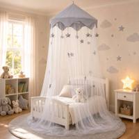 Moustiquaire de lit pliable respirante en maille fine pour lit double, 100 % coton brodé