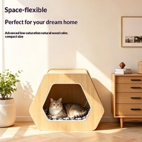 Nouvelle table d'appoint compacte hexagonale semi-fermée intégrée avec lit pour chat, table de chevet multifonctionnelle, table basse en panneau de bois