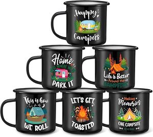 Tasses à café en émail noir personnalisées avec logo personnalisé Gobelets en acier inoxydable avec poignée <span class=keywords><strong>de</strong></span> voyage en camping Dessins traités - Product Image 1