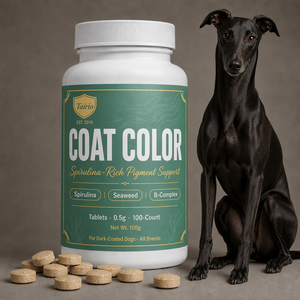 Comprimés de <span class=keywords><strong>spiruline</strong></span> et d'algues <span class=keywords><strong>pour</strong></span> la couleur du pelage des chiens à poils foncés – Soutien naturel des pigments, vitamines B, usage quotidien, marque privée - Product Image 1