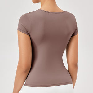 T-shirts à manches courtes et col carré personnalisés pour femmes Fitness Quick Dry Basic Tee Slim Fit Tops - Product Image 6