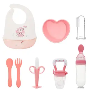 도매 턱받이 플레이트 실리콘 식기 아기 제품 그릇 숟가락 아이 식사 비 독성 이유 아기 수유 세트