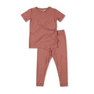 5% di bambù OEM camicia di Spandex tinta unita girocollo di bambù t-Shirt Set per bambini manica corta <span class=keywords><strong>pigiama</strong></span> - Product Image 4