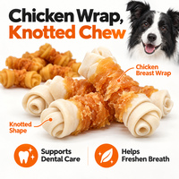 Friandises à mâcher pour chiens en os noués enveloppés de poulet, à base d'amidon de maïs, pour le nettoyage des dents, adaptées à toutes les générations, de fabricants chinois
