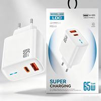 Cargador Rápido USB Tipo C PD de 65W con 2 Puertos, Enchufe EU/US, Cargador de Pared USB-C para Teléfono Móvil