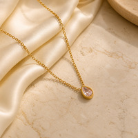 Collier pendentif en acier inoxydable pour femme, plaqué or 18 carats, avec zircon cubique, chaîne goutte, ne ternit pas, personnalisable OEM