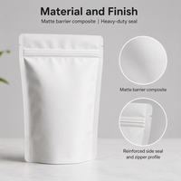 Sachets refermables personnalisés en aluminium mat blanc recyclable avec fermeture éclair, résistants aux odeurs, pour aliments