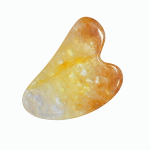 Planche Gua Sha en serpentine jaune naturelle, bord incurvé et lisse, pour massage ciblé des points d'acupuncture et du visage - Product Image 5