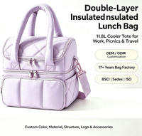 Sac isotherme matelassé double couche pour femme, idéal pour le travail, l'école, les voyages, le camping et les pique-niques (OEM)