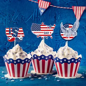 Independence Day USA Themed Paper Cup Baking Cake Insert Flag Cake Decoration