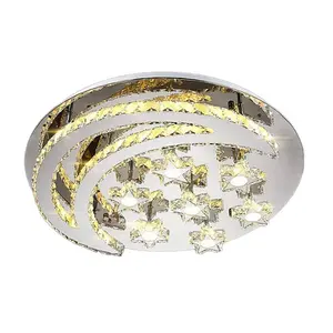 现代装饰艺术LED吸顶灯水晶月亮和星星设计嵌入式安装在不锈钢表面的天花板固定装置