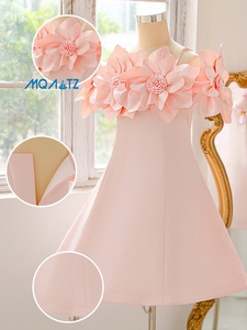 Abito da Cerimonia per Ragazze con Applicazioni Floreali 3D in Raso, Senza Spalline, per Feste di Laurea, Compleanni e Occasioni Speciali - Product Image 2