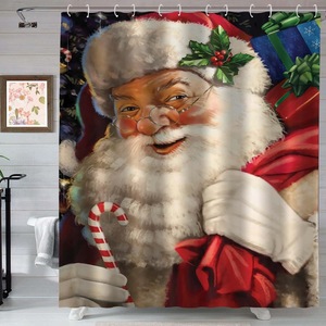 Cortina de Ducha de Poliéster con Diseño de Papá Noel Rojo, Cortina de Baño con Impresión Digital, Impermeable, Personalizada, Moderna, al por Mayor - Product Image 6