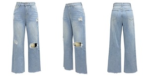 Jeans Streetwear <span class=keywords><strong>Femme</strong></span> Taille Haute Effet Usé et Délavé, <span class=keywords><strong>Ourlet</strong></span> <span class=keywords><strong>Effiloché</strong></span>, Polyester/Coton Confortable – Vente Directe Usine 2026 - Product Image 6