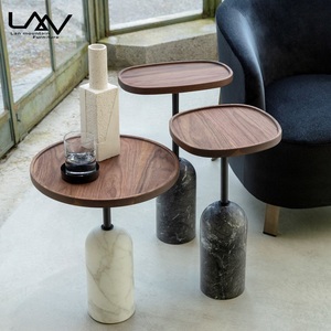 Modern Luxury Side <strong>Table</strong> Living Room Bedroom Corner <strong>Table</strong> Nordic Style Round Wood Top Marble <strong>Pedestal</strong> <strong>Small</strong> Side <strong>Table</strong> - Product Image 1
