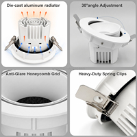 Spot LED encastré réglable 20W 30W anti-éblouissement Ra90 IP20 pour plafond, idéal pour les commerces et les boutiques