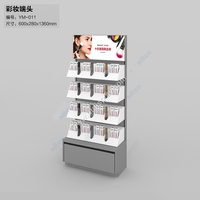 Vitrine de présentation de maquillage en acrylique à grain de bois avec éclairage LED double face personnalisé pour les centres commerciaux et les magasins