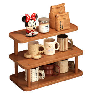 Étagère à plusieurs niveaux en bois, support de rangement de bureau à 3 niveaux pour tasses à café, organisateurs de cuisine - Product Image 5