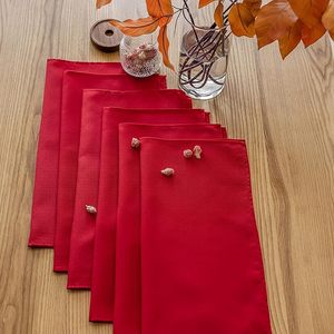 Serviettes de <span class=keywords><strong>table</strong></span> décoratives de Noël en gros, <span class=keywords><strong>rouge</strong></span> vif uni, bordure ourlée, réutilisables, pour les fêtes, les mariages et les banquets - Product Image 6