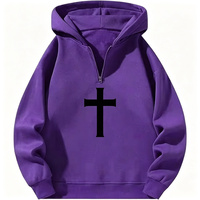 ODM Private Label Apparel French Terry Half Zip Hoodie Streetwear Drop Shoulder Blank Plain Purple Hoody