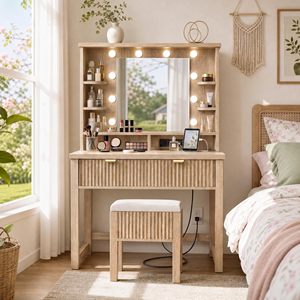 SENYU - Tocador Moderno de Madera con Espejo LED, 31.4x54.4x15.6 Pulgadas, Cajones de Almacenamiento, para Dormitorio - Product Image 3