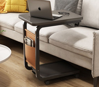Table d'appoint moderne rustique en métal noir et bois avec étagère inférieure pratique et poche de rangement Meubles de maison