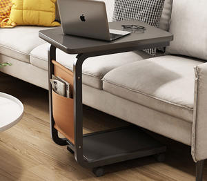 Tavolino Moderno <span class=keywords><strong>Rustico</strong></span> in Metallo Nero e Legno, Tavolino da Divano con Pratico Ripiano Inferiore e Tasca Portaoggetti, Arredamento per la Casa - Product Image 4