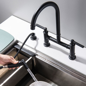 イングリッシュコテージスタイル3穴2ハンドルキッチン蛇口（スプレーヤー付き真鍮製ブリッジ蛇口キッチンタップ） - Product Image 2