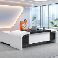 Bureau de direction ergonomique en bois blanc brillant de luxe, personnalisable OEM/ODM, avec gestion des câbles dissimulée, résistant à l'eau et écologique