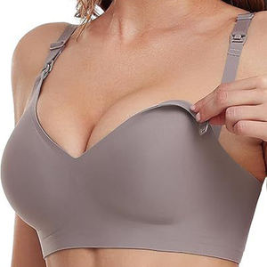 Soutiens-gorge de maternité <span class=keywords><strong>sans</strong></span> couture pour la <span class=keywords><strong>grossesse</strong></span> et l'allaitement - Bralette <span class=keywords><strong>sans</strong></span> armatures à fermeture frontale, motif uni, tricot lisse - Product Image 1