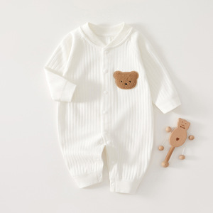 Mamelucos para Bebé de Algodón Puro, Manga Larga, Unisex, con Parche de Oso, para Primavera y Otoño - Product Image 1