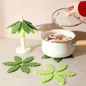 Small <b>Tree</b> Heat Insulating Placemat Anti Slip High Temperature Resistant <b>Pot</b> Mat Bowl Mat Home Use Light Green Dark Green - Product Image 1