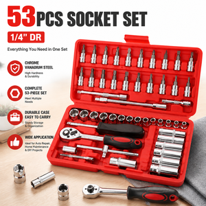 Ensemble de 53 outils mécaniques multifonctionnels personnalisables en acier à haute teneur en carbone pour la réparation domestique, outils manuels - Product Image 1