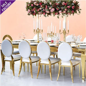 Chaise de banquet de mariage moderne en acier inoxydable doré à dossier rond, vente en gros, événements de mariage - Product Image 1