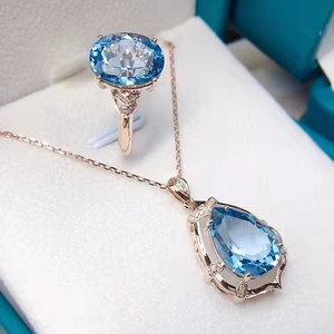 SGARIT Fine Jewelry 5.24g 18k <b>Gold</b> 11.6ct Natural Blue Topaz <b>Set</b> Pendant Ring Wholesale Engagement Wedding Gemstone <b>Jewellery</b> - Product Image 2
