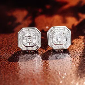 VVS Moissanite Earrings Men Asscher Cut Moissanite Diamond Bezel Setting Stud Earring Push Back