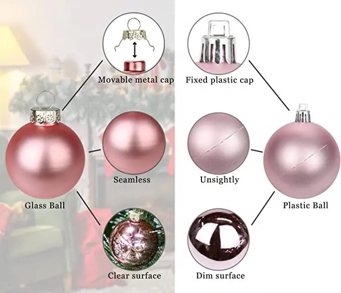 Nhà Máy Bán buôn giá rẻ DIY trang trí Giáng sinh quả bóng thủy tinh màu hồng ngoài trời Cây giáng sinh Bóng đồ trang trí