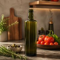 Bouteille Dorica ronde vide de qualité alimentaire supérieure, transparente et vert antique, 250 ml et 500 ml, pour sauce, bouteille en verre pour huile d'olive 500 ml